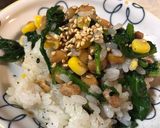 納豆とかき菜の胡麻和えのまぜご飯作り方5写真
