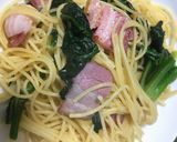 超簡単、ほうれん草ベーコンパスタ作り方5写真