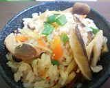 土鍋でキノコと人参生姜の炊き込みご飯作り方12写真