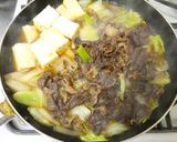 牛肉白菜焼き豆腐白葱で！すき焼き風肉豆腐作り方13写真