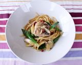 レンジで♪鯖の水煮缶まるごと！ネギパスタ作り方6写真