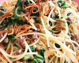 セロリ葉と挽き肉の簡単パスタ作り方2写真