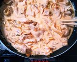 豚キムチ → 豚キムチクリームうどん作り方3写真