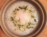 半熟玉子と菜めしのもとでしゃけ粥作り方1写真