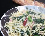 時短簡単☆美味♡春菊とベーコンのパスタ作り方10写真