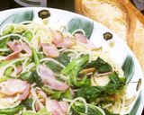 時短簡単☆美味♡春菊とベーコンのパスタ作り方12写真