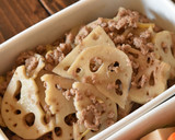 豚ひき肉とれんこんの甘辛生姜炒め作り方4写真