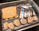 サーモン、真さば、帆立の炙りカルパッチョ作り方1写真