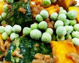 レンジでかぼちゃとグリンピースのそぼろ煮作り方4写真