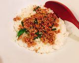豚ひき肉ニラ炒め丼もの豆板醤で手軽に辛味作り方6写真