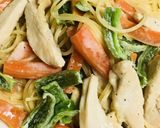 鶏肉とにんじんピーマンの生クリームパスタ作り方4写真