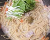 ワンポットパスタ♩豚バラ水菜の和クリーム作り方6写真