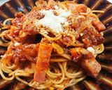 レトルトでもアレンジにて本格ミートパスタ作り方5写真