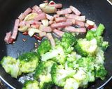 ブロッコリーとベーコンの美味焼き日本蕎麦作り方5写真