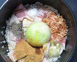 新玉ねぎと桜えびとベーコンの炊き込みご飯作り方3写真