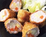 野菜とスモークチーズの肉巻きカツ作り方6写真