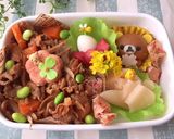 4月9日 リラックマ弁当 味噌豚 詰め方作り方6写真