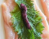 鶏ささみのしそ梅巻き♪作り方3写真