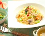 鮮やか⁂エビとアサリとそら豆の和風パスタ作り方11写真