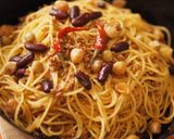 スキレットで豆とラグーソースのスパゲティ作り方5写真