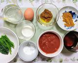 簡単ランチ！法蓮草トマト卵カレーうどん作り方1写真