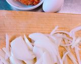白だしで！新玉ねぎとヒレカツの玉子とじ作り方1写真