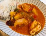 さつまいもと鶏肉のトマトクリームシチュー作り方7写真