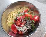 トマトと紫蘇としらすの和風冷製パスタ作り方4写真