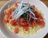 超簡単！即席♪トマトとシソの冷製パスタ♪作り方5写真