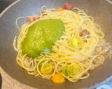 あみ海老と帆立と鰯油漬けとバジルのパスタ作り方14写真
