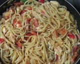 水煮トマトで赤パプささみのトマクリパスタ作り方12写真