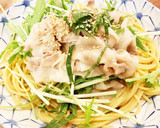 五右衛門風 豚しゃぶと水菜の和風パスタ☆作り方5写真
