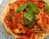 セロリ葉のトマトチーズパスタ作り方4写真