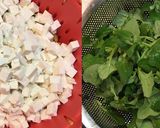 豆腐としそとトマトとつる菜のサラダ作り方1写真