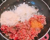 成形しないハンバーグそぼろで、ロコモコ丼作り方3写真