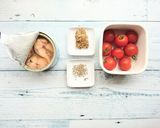 鯖缶とミニトマトのクミン粒マスタード焼き作り方1写真