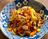 面取りしたじゃが芋と人参・豚肉の金平作り方4写真