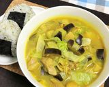 茄子鶏肉レタスの和風カレースープ作り方8写真