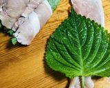 柿酢で甘酢醤油たれ~エゴマの葉の肉巻き～作り方3写真