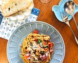 茹で時間1分☆豚とトマトの冷製味噌パスタ作り方8写真