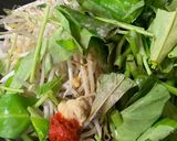 空心菜ともやしの中華風ピリ辛餡かけ蕎麦作り方3写真