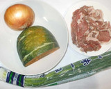 かぼちゃ豚肉の煮物♪簡単生姜風味作り方1写真