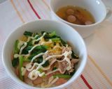 めんつゆで簡単★ほうれん草ベーコン卵丼作り方3写真