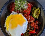 ピーマンたっぷり牛肉炒めロコモコプレート作り方4写真
