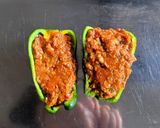 キーマカレーでピーマンの肉詰めチーズ焼き作り方2写真