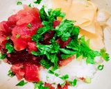 1人分レシピ：まぐろすき身丼 ごま油かけ作り方2写真