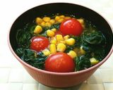 簡単♡トマトとコーンとモロヘイヤの味噌汁作り方3写真