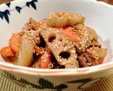 花粉症対策！れんこん人参豚肉の甘辛炒め作り方6写真