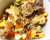 レンジで青椒肉絲風ミニトマトの梅炒め丼作り方14写真