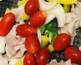 豚こまぎれ肉に野菜を加えたポークチャップ作り方2写真